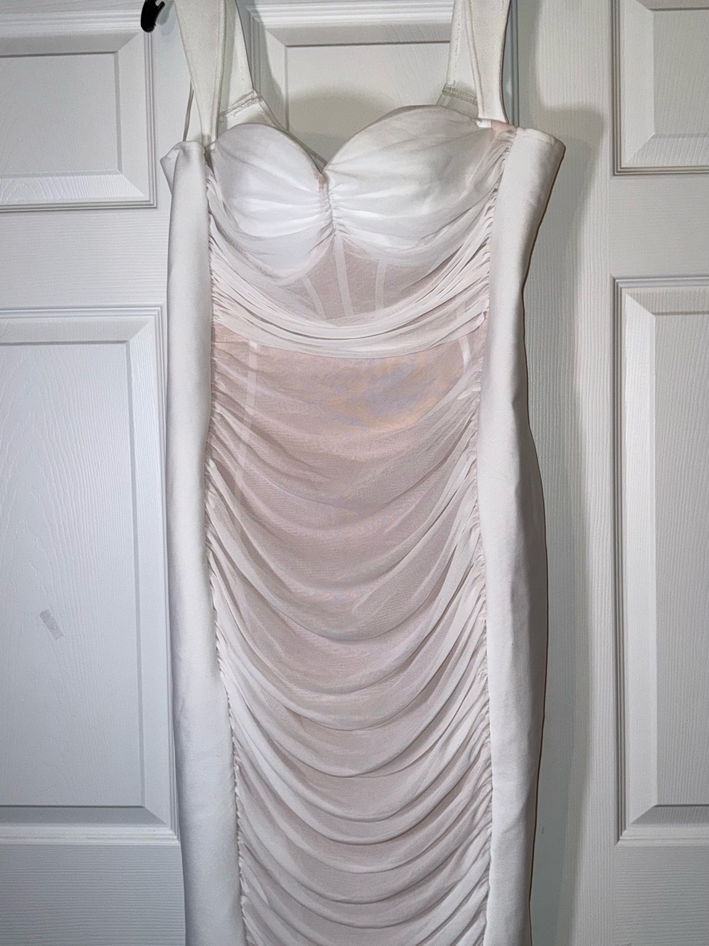 Fashion Nova White Strapless Ruched Bustier Midi Dress